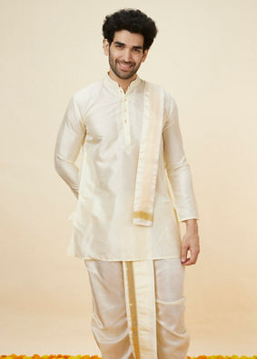 Ivory White Traditional South Indian Kurta Dhoti Set image number 0